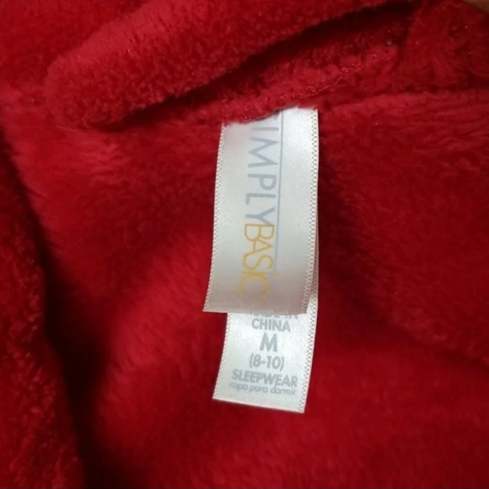 Women's Red Plush Bathrobe Vintage Simply Basic Size M